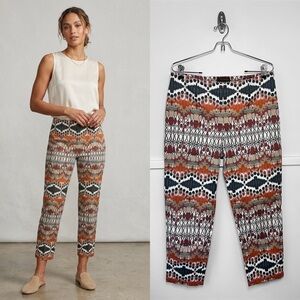 Peserico Brown & Orange Multi Abstract Aztec Boho Print Slim Ankle Length Pants